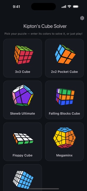 The puzzle picker — 3x3, 2x2, Megaminx and more