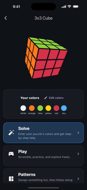 Choose Solve, Play, or Patterns for a puzzle